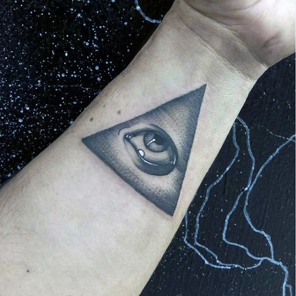 Shaded Triangle Eye Tattoo On Wrist For Men