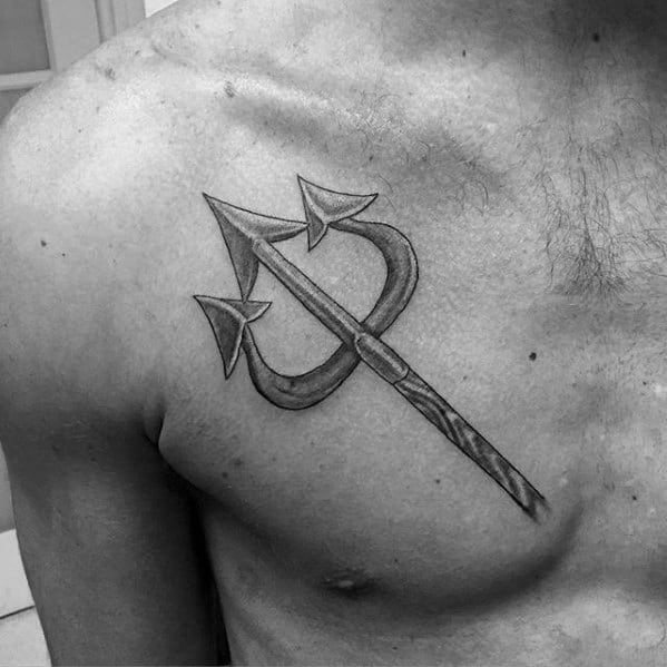 Shaded Upper Chest Cool Male Trident Tattoo Designs