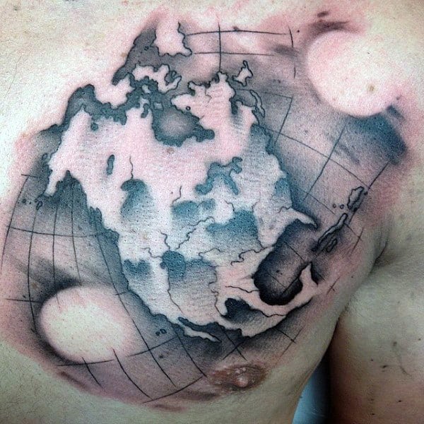Shaded World Map On Mens Chest