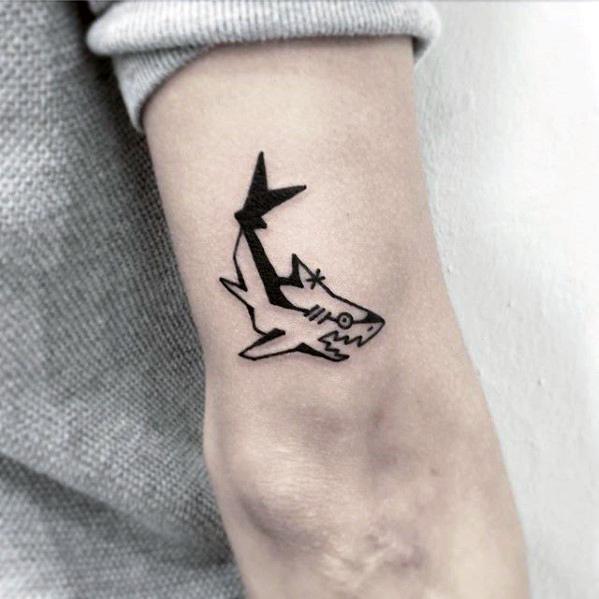 Shark Back Of Arm Guys Simple Tattoo Inspiration