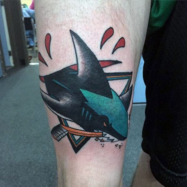 Shark Hockey Stick Mens Thigh Tattoo Designs
