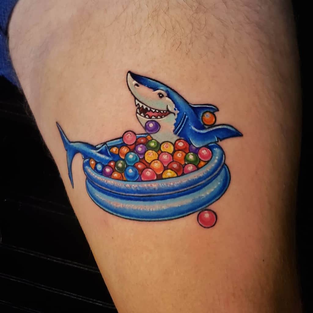 Shark In A Ball Pit Cute Funny Colored Tattoo