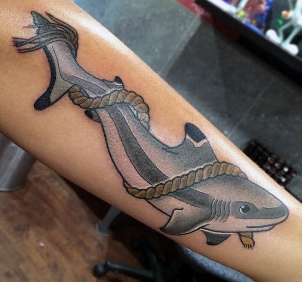 Shark Jaw Tattoo With Rope For Men