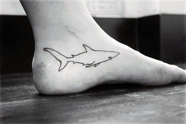 Shark On Side Of Foot Guys Simple Line Tattoos