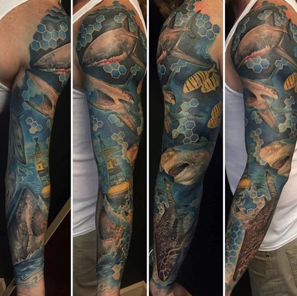 Shark Tattoo Themed Mens Full Sleeve Tattoos