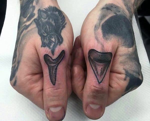 Shark Tooth Guys Thumb Tattoos
