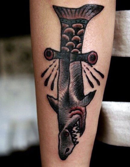 Shark Tooth Tattoo For Men In Sword Shape