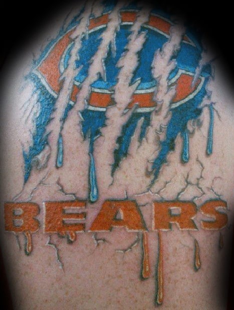 Sharp Chicago Bears Male Tattoo Ideas With Dripping Paint Design On Upper Arm