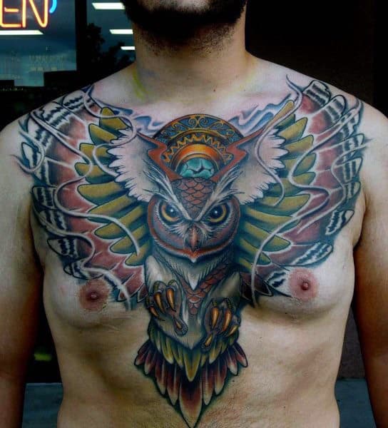 Sharp Clawed Mens Owl Chest Tattoo Design Ideas