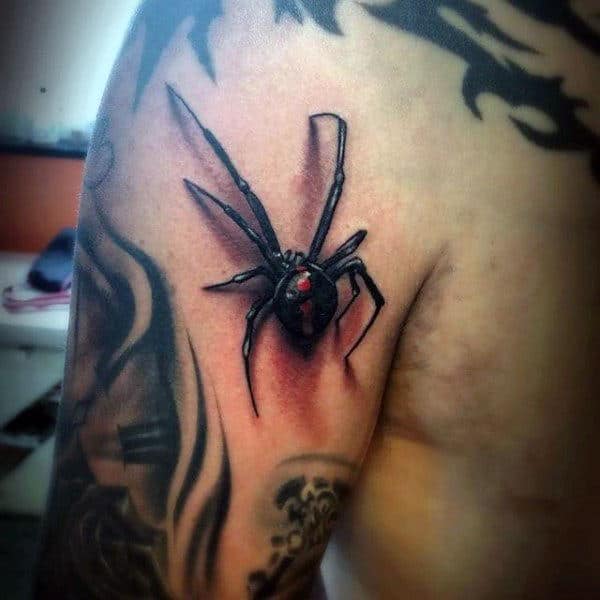 Sharp Edged Spider Tattoo On Shoulder For Men