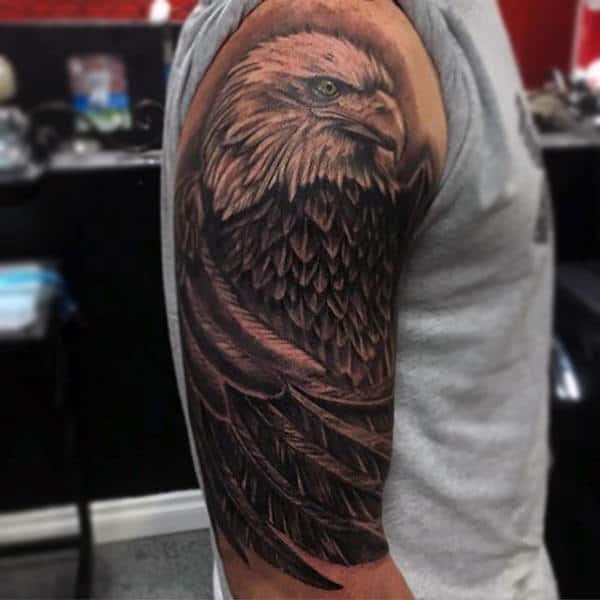 Sharp Eyed Realistic Bald Eagle Tattoo Mens Upper Arms