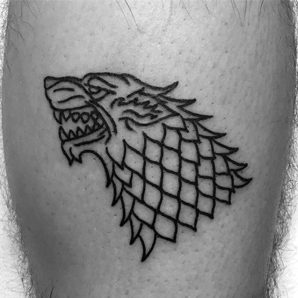 Sharp Game Of Thrones Black Ink Outline Dire Wolf Leg Male Tattoo Ideas