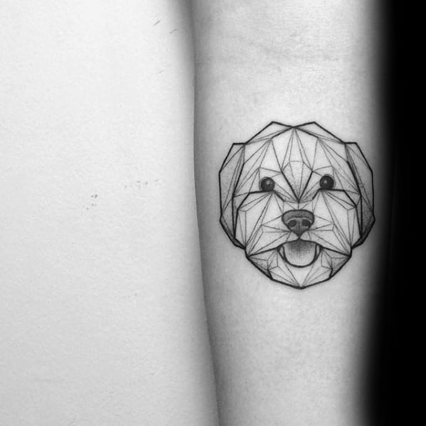 Sharp Geometric Animal Male Dog Head Forearm Tattoo Ideas