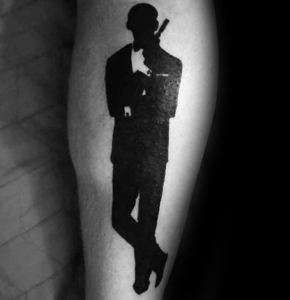 Sharp James Bond Solid Black Ink Leg Male Tattoo Ideas