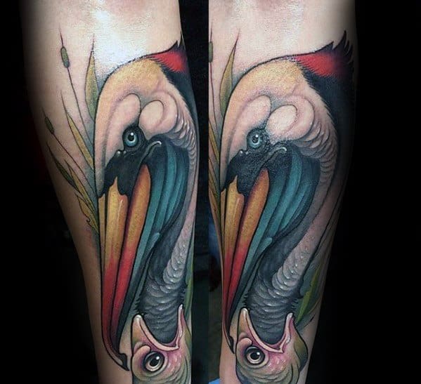 Sharp Pelican Fish Forearm Male Tattoo Ideas