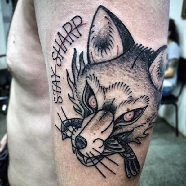 Sharp Stroked Black Fox Tattoo Male Upperarms