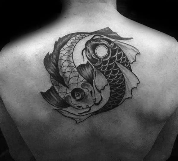 Sharp Yin Yang Koi Fish Male Tattoo Ideas On Upper Back