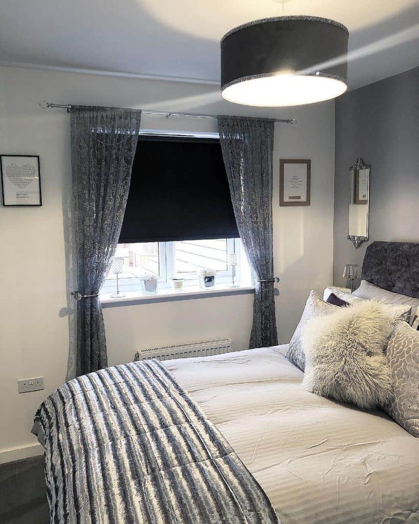 gray sheer curtains black shade bedroom 