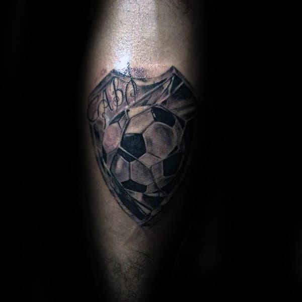 Shield Soccerball Guys Tattoo Forearm Ideas