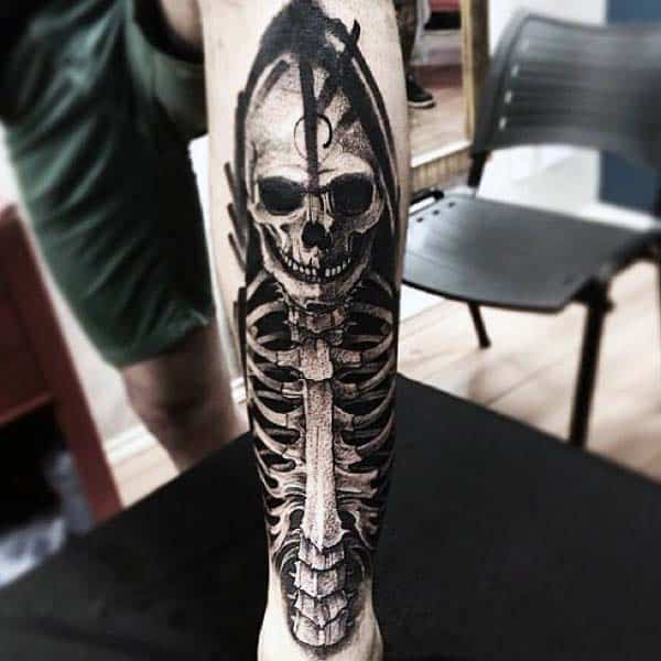 Shin Skeleton Tattoo Mens Nice Ink Ideas