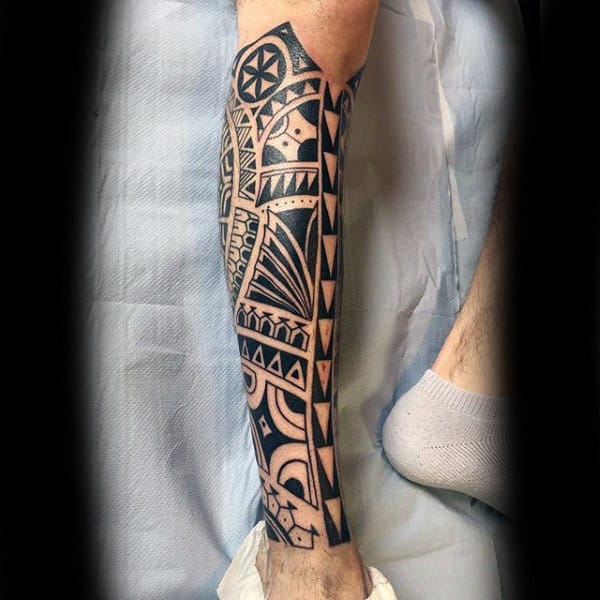 Shin Tattoo On Man Tribal Sleeve Design