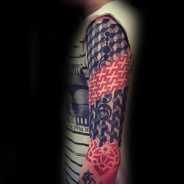 Shining Red Black Pattern Tattoo Male Full Sleeves
