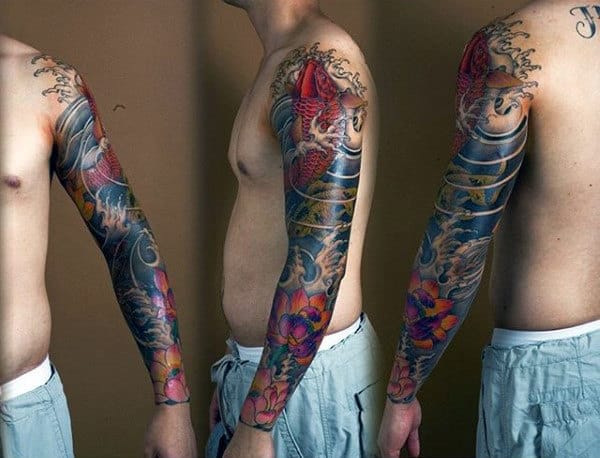 Shiny Japanese Sleeve Tattoo For Guys