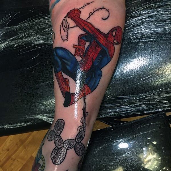Shiny Spiderman Tattoo Male Forearms