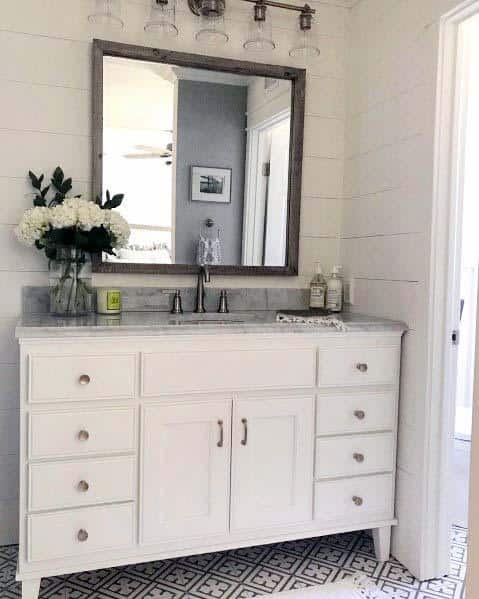 Shiplap Bathroom Home Designs With White Vanity