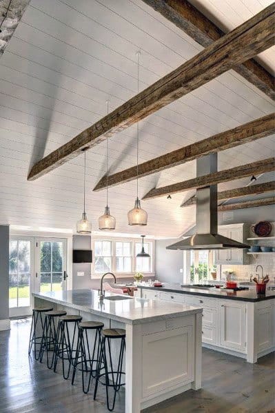 Shiplap With Wood Beam Rafters Kitchen Ceiling Ideas