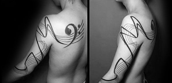 Shoulder And Arm Music Staff Male Tattoos