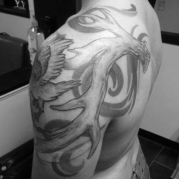 Shoulder And Back Antler Male Tattoos