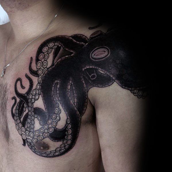 Shoulder And Chest Cover Up Octopus Tattoo Designs For Men