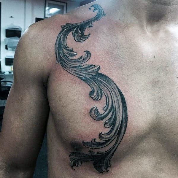 Shoulder And Chest Filigree Male Tattoos