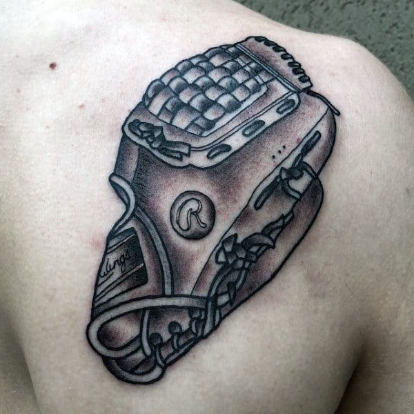 Shoulder Baseball Glove Themed Tattoos On Men