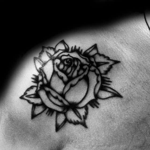 Shoulder Black Rose Outline Male Tattoos