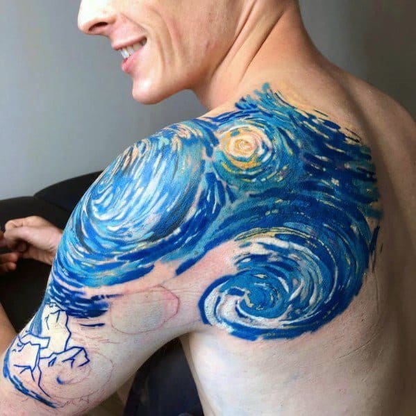 Shoulder Blade And Arm Guys Vincent Van Gogh Tattoos