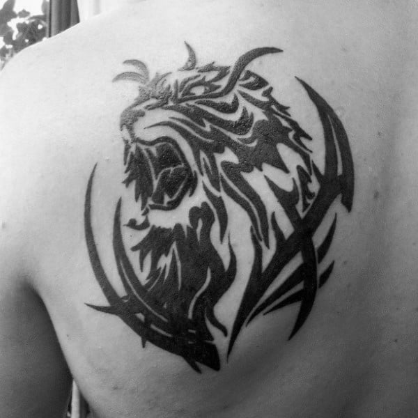 Shoulder Blade Black Ink Tribal Tiger Tattoos For Males