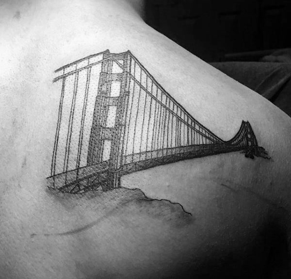 Shoulder Blade Male Golden Gate Bridge Tattoo