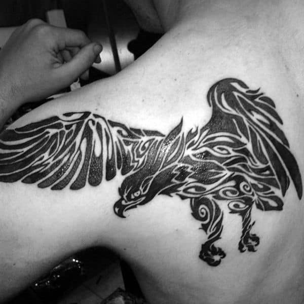 Shoulder Blade Male Tribal Eagle Tattoos