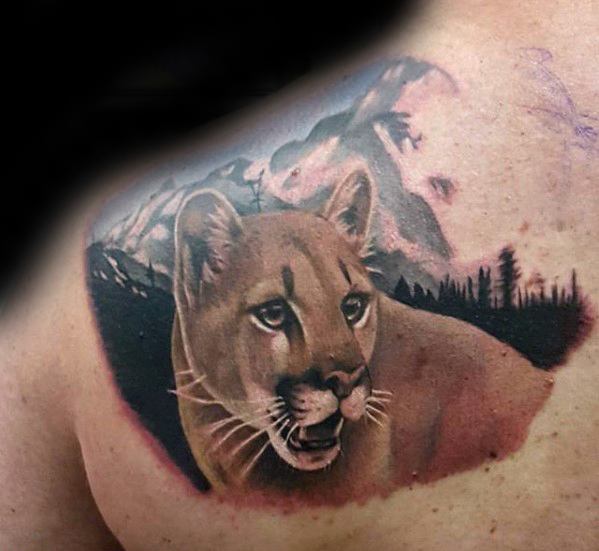 Shoulder Blade Manly Mountain Lion Tattoo Design Ideas For Men