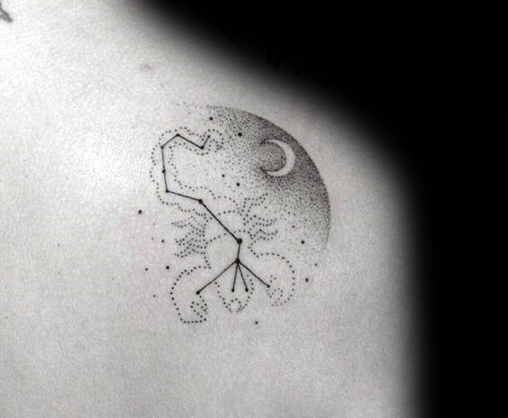 Shoulder Blade Scorpio Moon Mens Dotwork Circle Constellation Tattoos