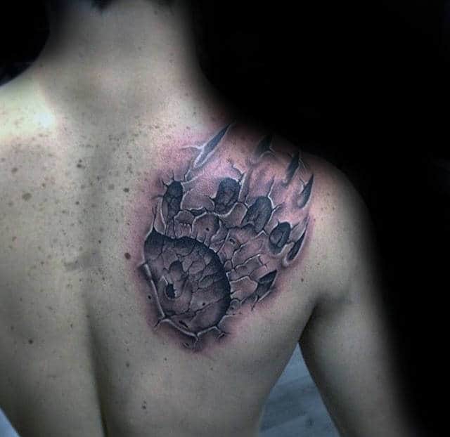 Shoulder Blade Tattoo Of Bear Claw In Stone For Men