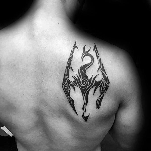 Shoulder Blade Tribal Mens Skyrim Tattoo Ideas