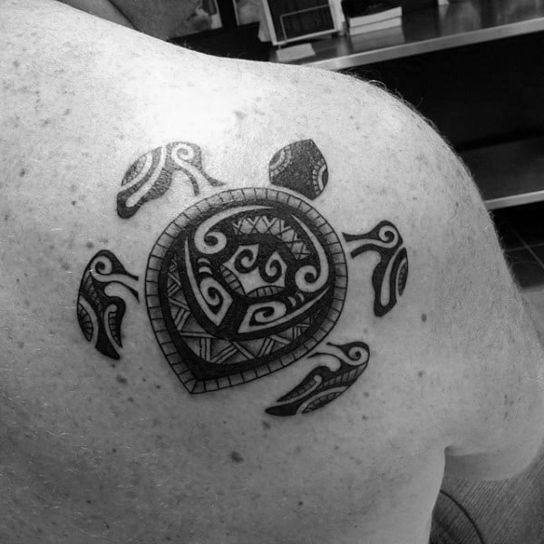 Shoulder Blade Tribal Turtle Tattoos On Male
