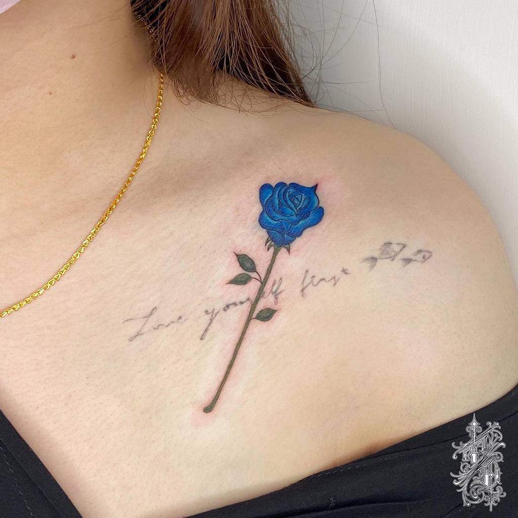 arm blue rose tattoos marujo.tattooist