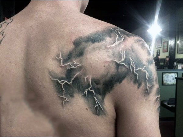 Shoulder Clouds And Lighting Storm Tattoos For Men