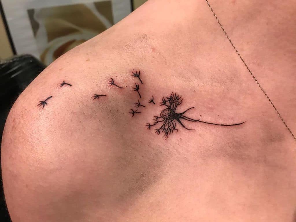shoulder dandelion tattoo
