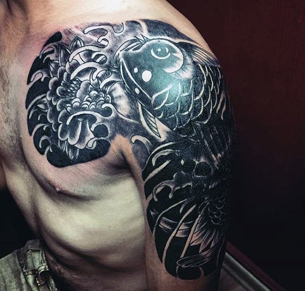 Shoulder Dragon Koi Fish Tattoo For Men