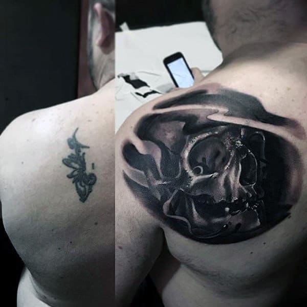 Shoulder Insane Mens Skull Tattoo With 3d Design